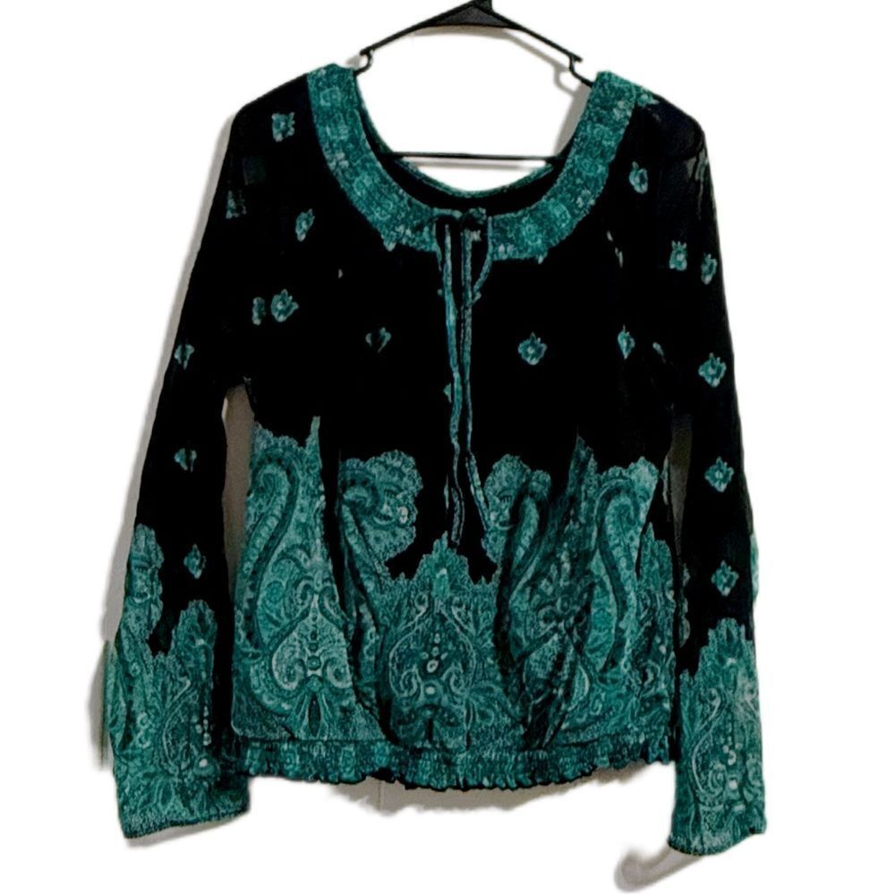 INC International Concepts Black and Teal‎ Blouse